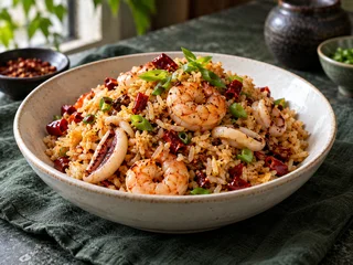 Orez Szechuan mixt cu fructe de mare