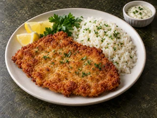 Șnițel de porc cu orez