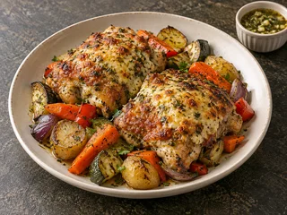 Pulpe de pui gratinate cu legume